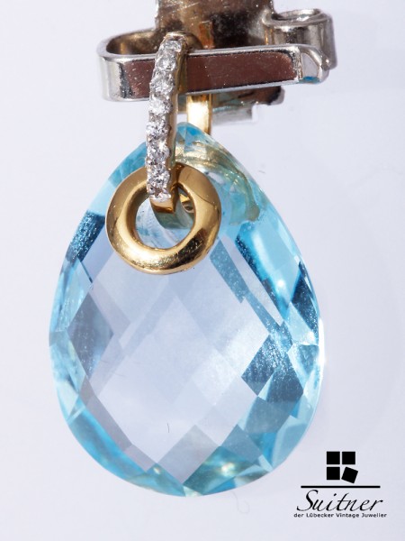 Blautopas Anhänger mit Brillanten und 750 Gold - tolles Blau