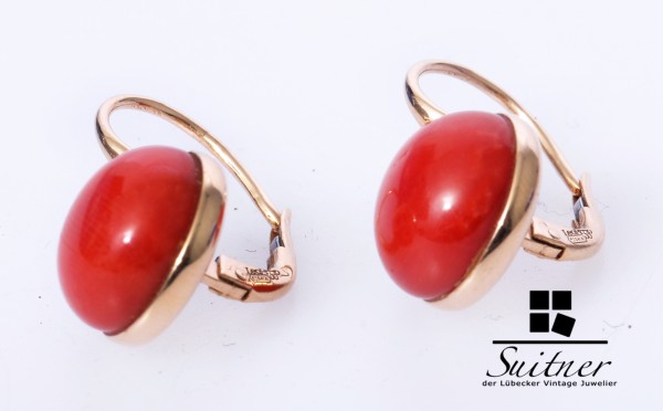 Original Leo Pizzo Italien Korallen Ohrhänger aus 750 Gold Coral Red