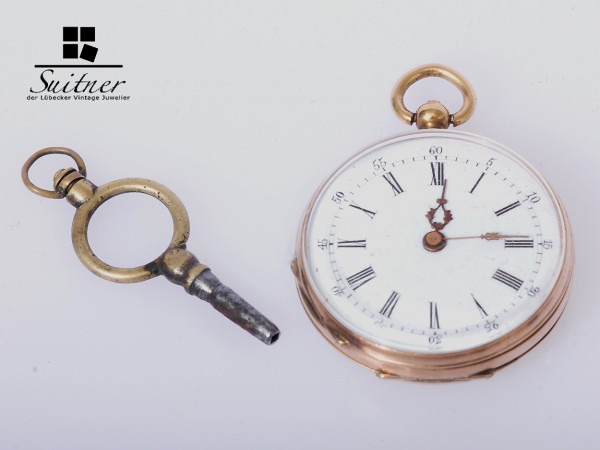 Taschenuhr open Face 585 Gold mit Schlüssel um 1900 antik