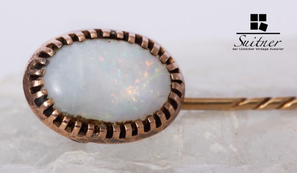 Hutnadel / Reversnadel aus Gold weißen Opal 585 Gold Anstecknadel