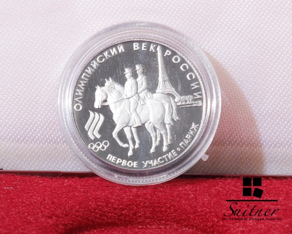 Platin Münze Russland 50 Rubel Olympische Spele Reiten 1993 viertel Unze PP