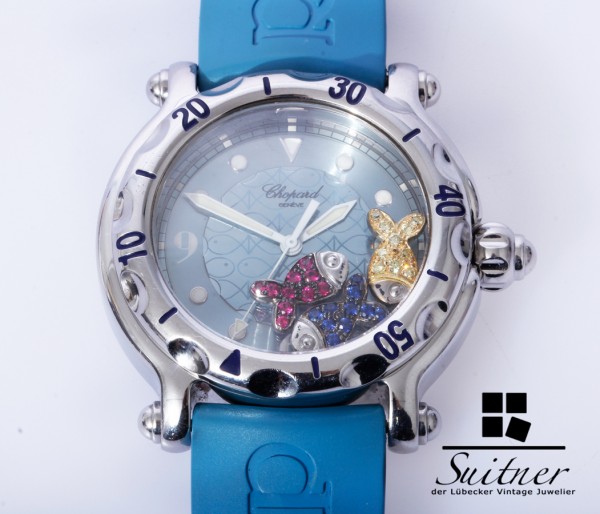seltene Chopard Happy Fish Sports Stahl Saphir Rubin 3 Fische