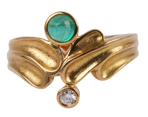 Unikat Ring Cabochon Smaragd Brillant Ring 750 Gold Gr. 52 Cabochon