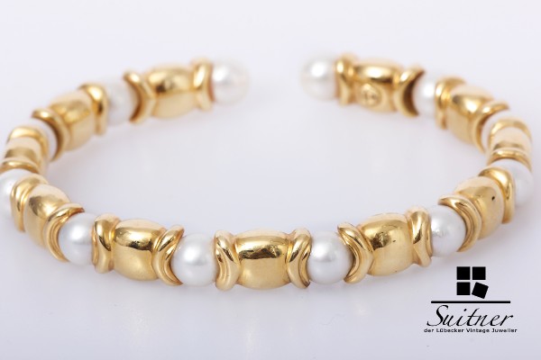 750 Gold Design Armreif Akoya Perlen Armspange - modern