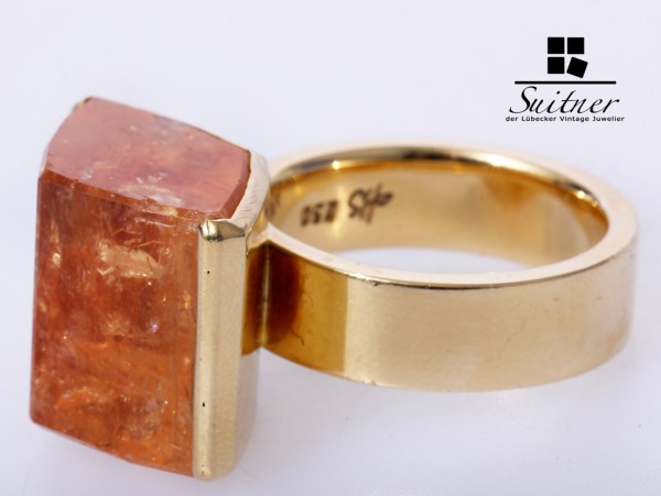 Handarbeit aus massiv 750 Gold Design Ring mit großer Citrin Drüse