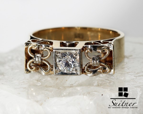 Antiker Diamant Ring aus 585er Gelbgold Größe 57