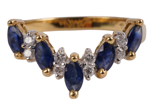 moderner Saphir Brillant Ring 750 Gold Gr. 58 V-Schnitt Design