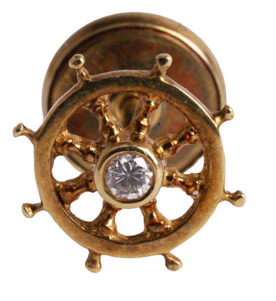 maritimes Steuerrad als Anstecker Pin mit Brillant aus 585 Gold Küste