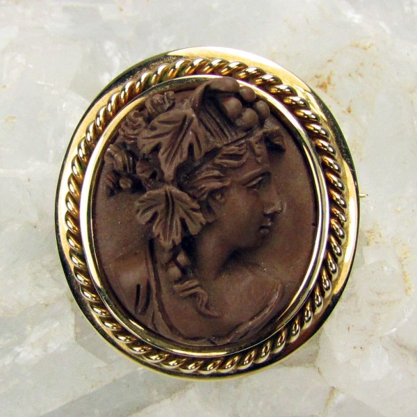 Gemme Cameo Kamée Jugendstil Lavastein Bacchantin 585 Gold Anhänger Brosche