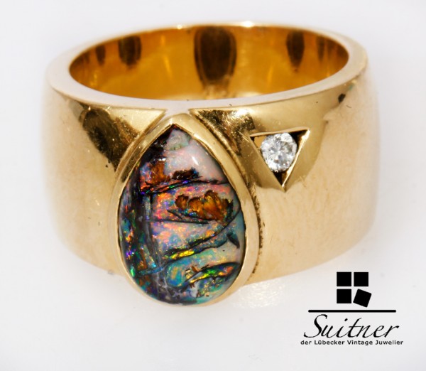 massiver 750 Gold Ring mit Black Opal Boulder und Brillanten 18,6g Design