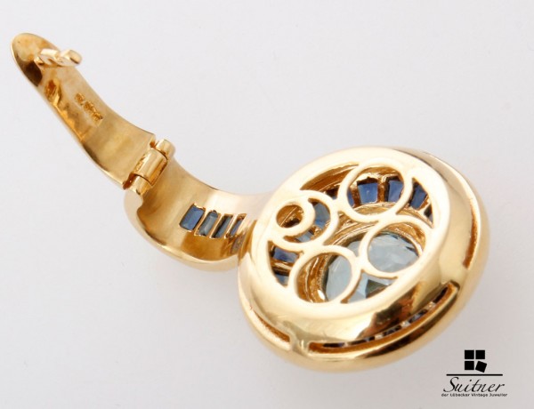 Buchwald Anhänger Blautopas Saphire 750 Gold HPB Frankfurt XL