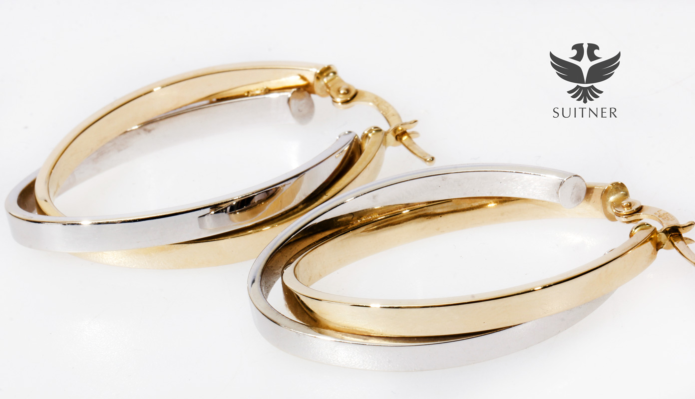 Paar solitär Creolen aus 585 Gelbgold mit 2 Brillanten 0,10 Ct