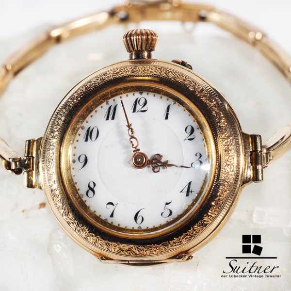 antike Taschenuhr Umbau zur Armbanduhr 585 Gold Mariage Uhr Jugendstil