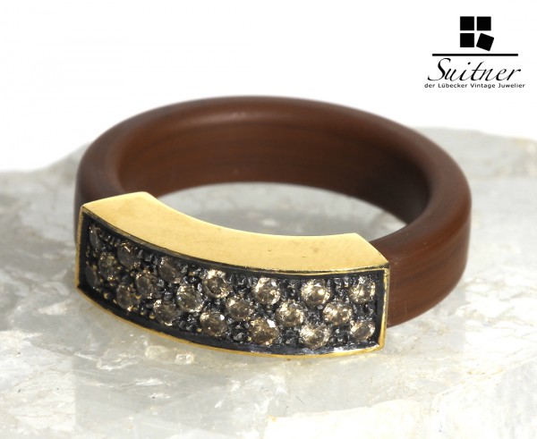 Luxus Fashion Ring brauner Kautschuk und 750 Gold und 0,35ct. Brillanten