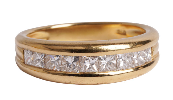 moderner Memorie Ring Princess Cut Diamanten 0,92ct 750 Gold Gr. 55