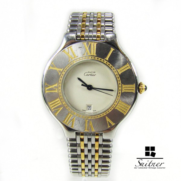 Must de Cartier 21 Stahl / Gold 35mm XL Datum Luxus Uhr