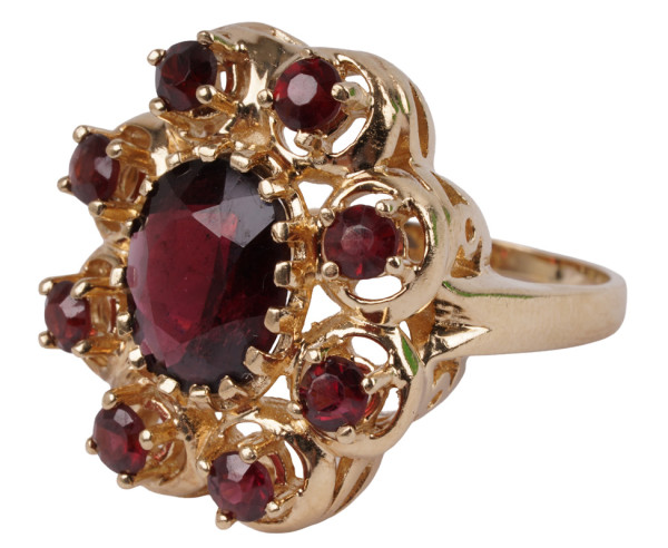 großer Granat Ring aus 585 Gold Antik Style Handarbeit Böhmisch Rot Gr. 53
