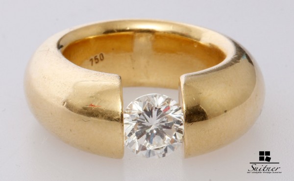 Spannring mit 1,50ct. Brillant VSI H Wesselton in 750 Gold Gr. 55 Solitär Ring Unikat