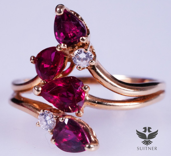 Vintage Ring mit 2,54ct. Burma Rubinen und Brillanten 750 Gold Gr. 58,5 Taubenblut Rot