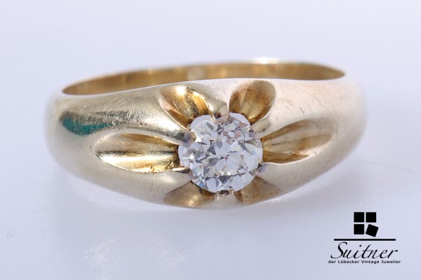 klassischer Bandring 0,35ct. Diamant Ring im Altschliff 585 Gold Gr. 53