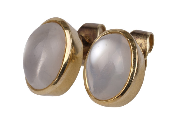 zeitlose schöne Mondstein Ohrringe in 585 Gold Unikat Cabochon