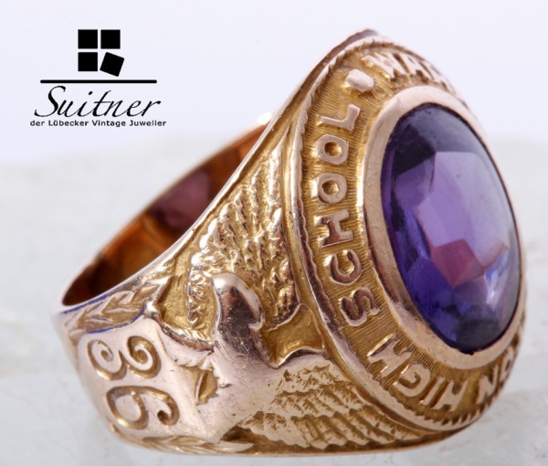 USA College Ring 1936 Warren Easten High School Amethyst Gold Vintage