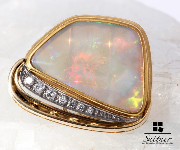 XL Anhänger 750 Gold großer Opal Rot Brillanten Unikat