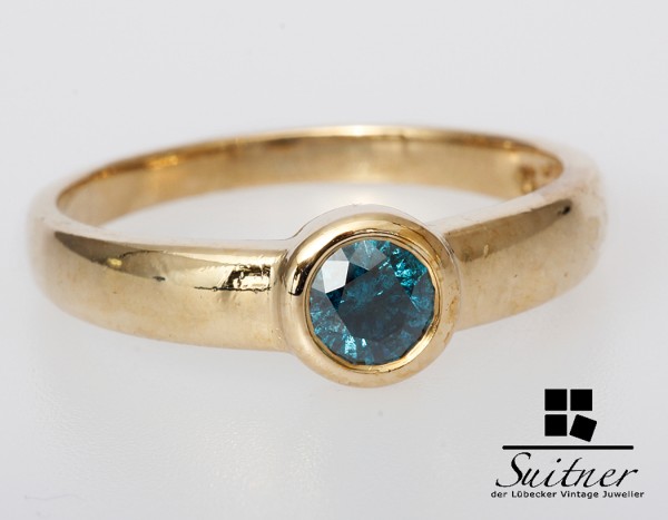 Fancy Blauer Brillant Ring ca. 0,55ct. Halbkaräter Solitär Gold 585 Gr 66