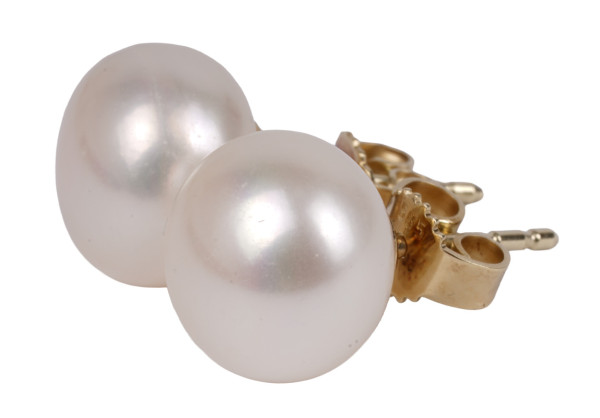 klassische Perlen Ohrstecker Süßwasser Zuchtperlen aus 585 Gold 10,7mm Pearl