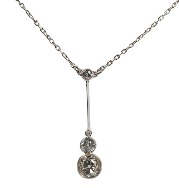 antikes 1,01ct. Jugendstil Lavalier Collier Kette mit 4 Diamanten 950 Platin