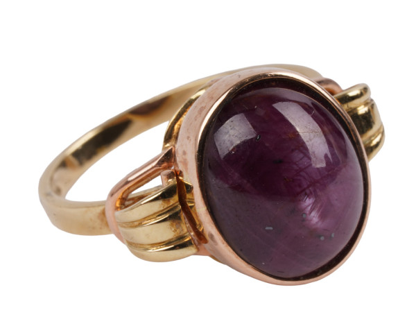 Unikat 10ct. Stern Rubin Cabochon Ring 585 Gold RG53 Sternrubin Ruby Star