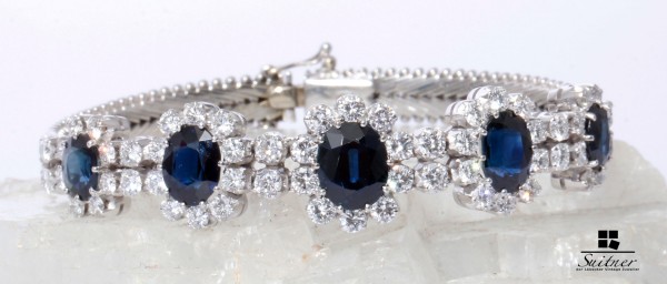 Art Deco 11,95ct. Brillant und Saphir Armband 750 Weißgold Juwelen Expertise
