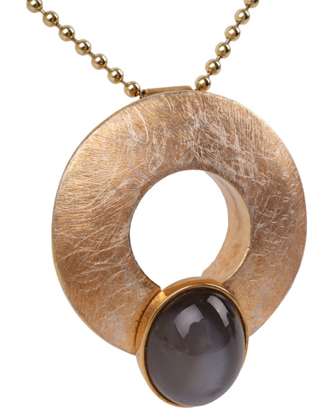 Unikat 36ct. Kashmir Mondstein Collier 925 Silber Gold Lübecker Handarbeit Grey