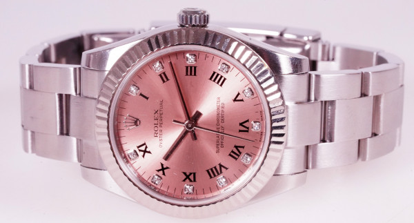 Rolex OP31 mit Factory Diamond Salmon Dial Weißgold Lünette 177234 FullSet