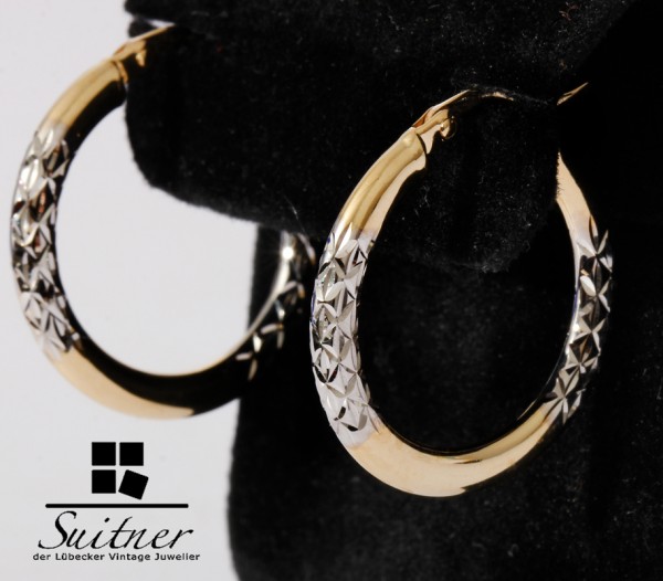 moderne Creolen 375 Gold im diamantierten Design Weißgold