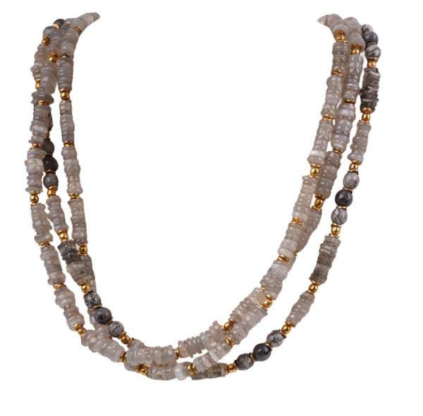 Lübecker Unikat Labradorit Collier mehrreihig 925 Silber Gold 50cm