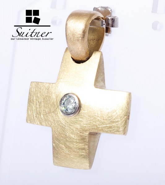 Anhänger Kreuz Kruzifix Brillant ca. 0,25 ct. Solitär 750 Gold Statement 3D XXL