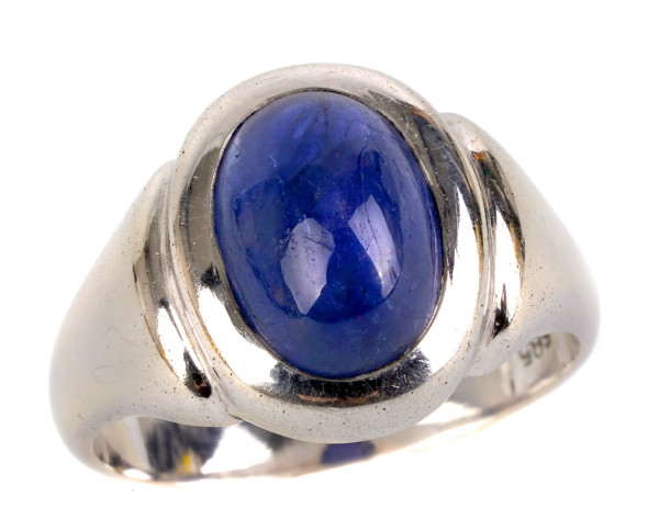 Saphir Ring aus 585 Weißgold mit großem 4,20ct Saphir Cabochon KAY Unikat Siegelring