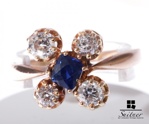 Art deco Ring mit Brillanten und Saphiren aus Gold 
