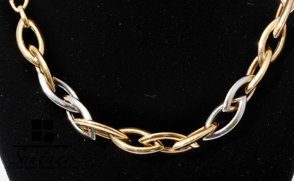 modernes Design Collier 585 Weißgold Gelbgold Kette 45 cm große Glieder