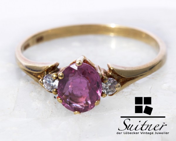 Pinker Saphir und Brillant Ring 585 Gold Gr. 53 Verlobungsring