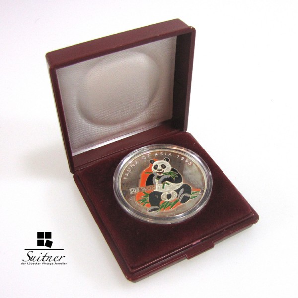 Korea 500 Won 1995 colorized Panda im Etui 1 Unze Silber