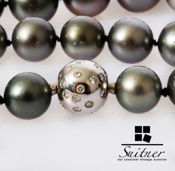 echtes Südsee Perlencollier mit Weißgold und Brillanten 44.000,- Gutachten Tahiti Kette