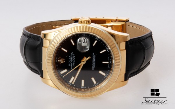 neuwertige Rolex Datejust 116138 Gold Black Dial Full Set LC100