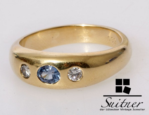 Goldschmiede Ring Saphir Brillant 585 Gold Gr. 59 Unikat Wasserblau vsi TW