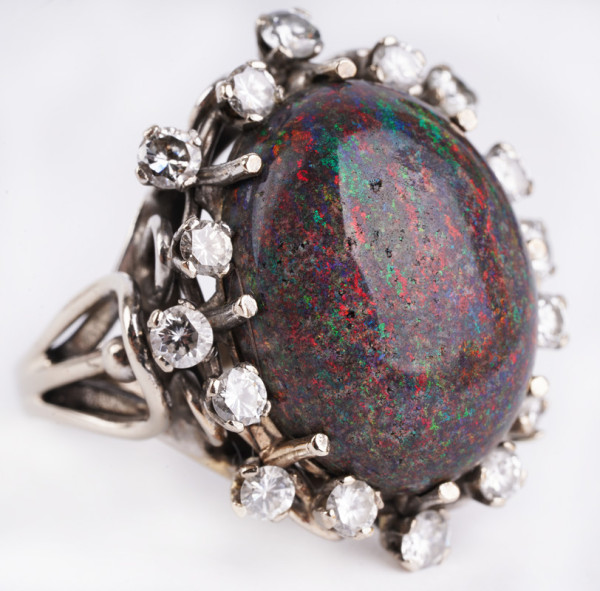 schwarzer 25ct. Black Opal Ring mit Brillanten aus 585 Weißgold Gr. 55
