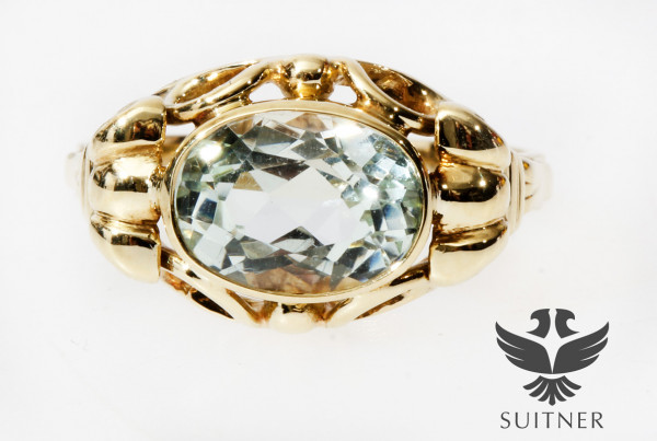 Art Deco Aquamarin Ring aus 585 Gold RG 51,5 ovaler Stein