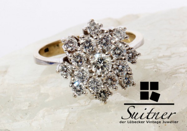 1,70ct. Cocktailring Brillantring 585 Weißgold Gr. 55 Cluster VVSI Gold