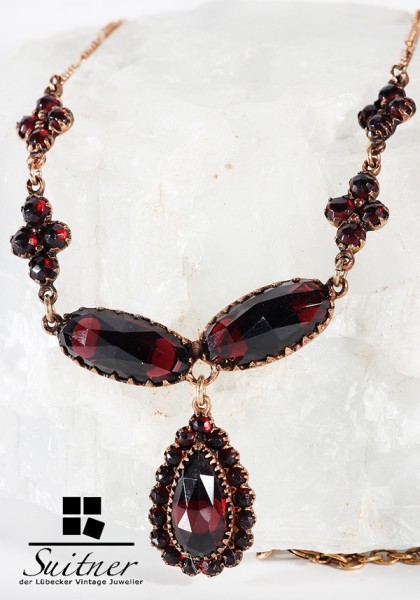 antikes Kupfer - Gold Granat Collier mit tiefroten Steinen wie Rubin