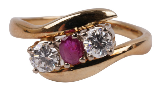 feiner Cross Over Burma Rubin 0,82ct. IF Brillant Ring 585 Gold Gr. 58 lupenrein